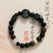 FREE Today: Protection and Fortune Black Onyx Ceramics Agate Black Glitter Stone Fu Character Bracelet