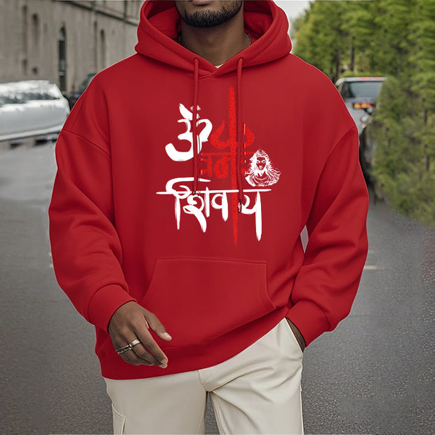 Buddha Stones OM NAMAH SHIVAYA Red Trident Fleece Lined Polyester Hoodie Hoodie BS 28