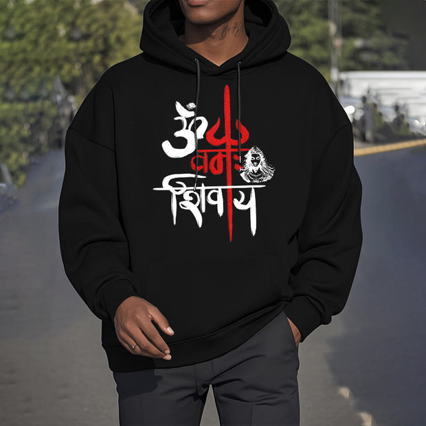 Buddha Stones OM NAMAH SHIVAYA Red Trident Fleece Lined Polyester Hoodie Hoodie BS 3