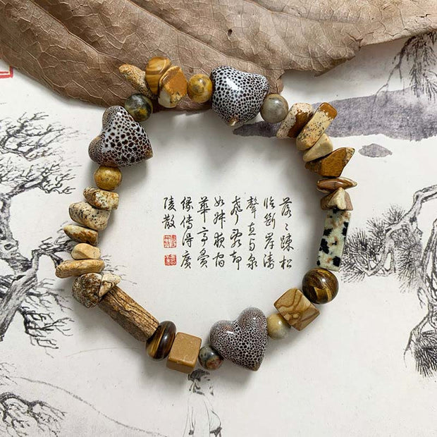 Buddha Stones Natural Stone Heart Shape Ceramics Bracelet