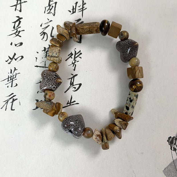 Buddha Stones Natural Stone Heart Shape Ceramics Bracelet