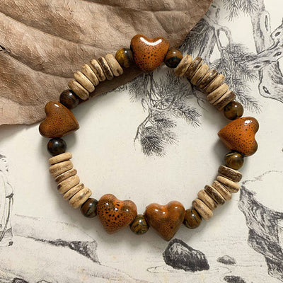 Buddha Stones Natural Stone Heart Shape Ceramics Bracelet