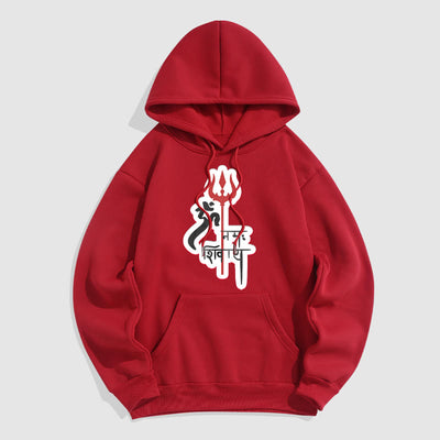 Buddha Stones OM NAMAH SHIVAYA Red Trident Profile Fleece Lined Polyester Hoodie Hoodie BS Red 2XL