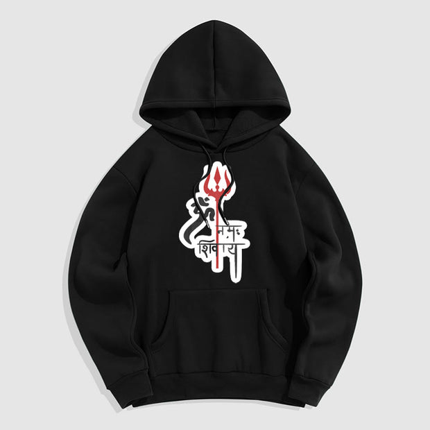 Buddha Stones OM NAMAH SHIVAYA Red Trident Profile Fleece Lined Polyester Hoodie Hoodie BS Black 2XL