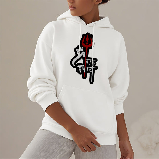 Buddha Stones OM NAMAH SHIVAYA Red Trident Profile Fleece Lined Polyester Hoodie Hoodie BS 29