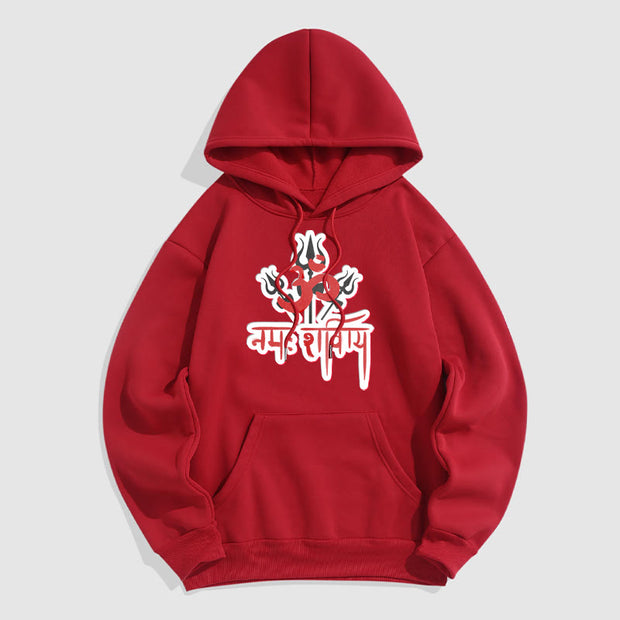 Buddha Stones OM NAMAH SHIVAYA Three Tridents Fleece Lined Polyester Hoodie Hoodie BS Red 2XL