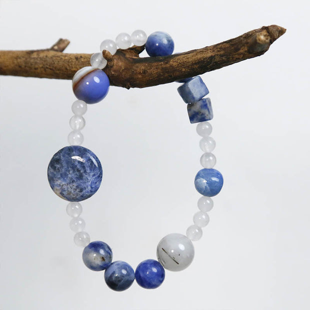 Buddha Stones Blue Aventurine Agate Jade Black Rutilated Quartz Bracelet