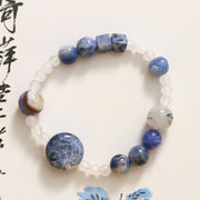 Buddha Stones Blue Aventurine Agate Jade Black Rutilated Quartz Bracelet Bracelet BS 3