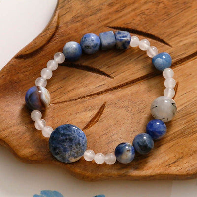 Buddha Stones Blue Aventurine Agate Jade Black Rutilated Quartz Bracelet Bracelet BS Blue Aventurine&Black Rutilated Quartz&Agate&Jade（Wrist Circumference: 17cm）