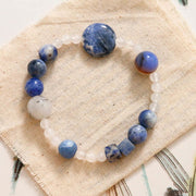 Buddha Stones Blue Aventurine Agate Jade Black Rutilated Quartz Bracelet