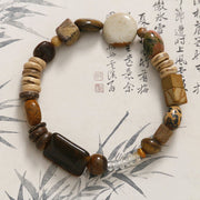 Buddha Stones Coconut Shell Tiger Eye Courage Bracelet Bracelet BS Tiger Eye&Coconut Shell（Wrist Circumference: 17cm）