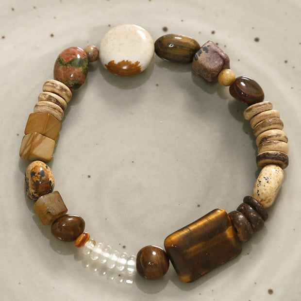 Buddha Stones Coconut Shell Tiger Eye Courage Bracelet