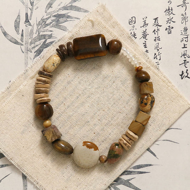 Buddha Stones Coconut Shell Tiger Eye Courage Bracelet Bracelet BS 4