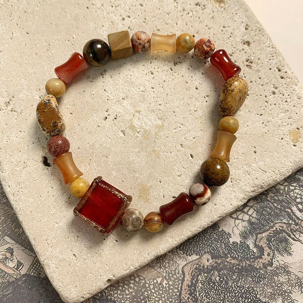 Buddha Stones Red Agate Shoushan Stone White Turquoise Calm Blessing Bracelet Bracelet BS 1