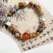 Buddha Stones Red Agate Shoushan Stone White Turquoise Calm Blessing Bracelet Bracelet BS Square bead shape