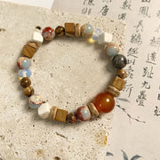 Buddha Stones Red Agate Shoushan Stone White Turquoise Calm Blessing Bracelet Bracelet BS 8