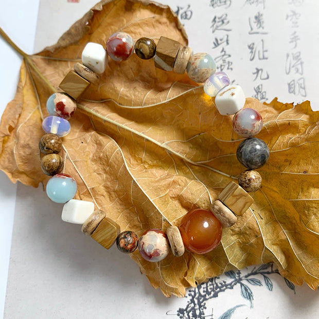 Buddha Stones Red Agate Shoushan Stone White Turquoise Calm Blessing Bracelet Bracelet BS 10