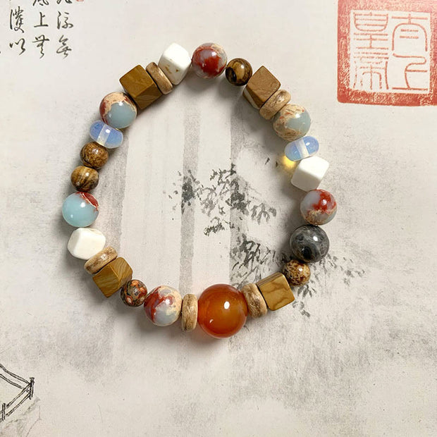 Buddha Stones Red Agate Shoushan Stone White Turquoise Calm Blessing Bracelet Bracelet BS 2