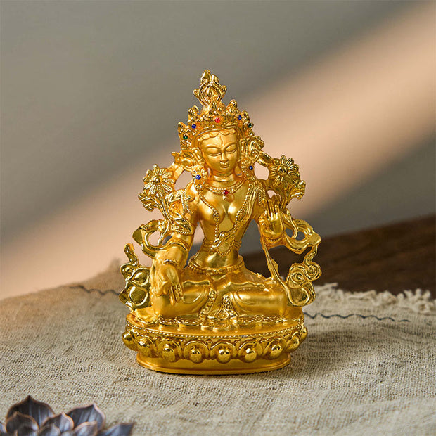 Buddha Stones Bodhisattva White Tara Hope Protection Gold Plated Statue Decoration