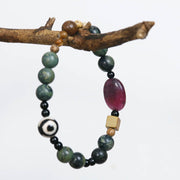 Buddha Stones Green Agate Three-eyed Dzi Bead Power Success Bracelet