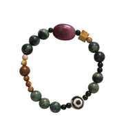 Buddha Stones Green Agate Three-eyed Dzi Bead Power Success Bracelet Bracelet BS 7