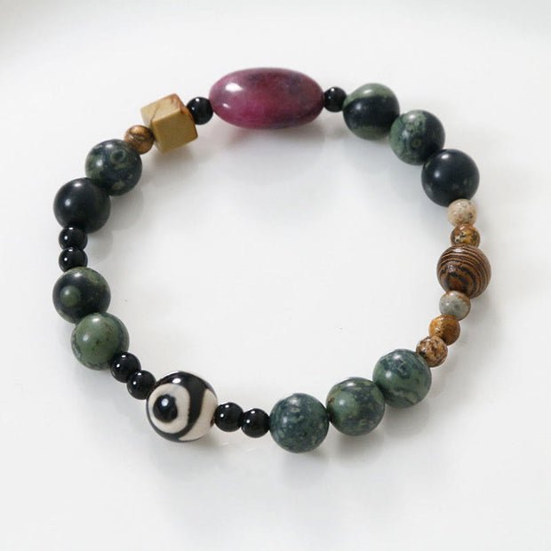 Buddha Stones Green Agate Three-eyed Dzi Bead Power Success Bracelet Bracelet BS 8