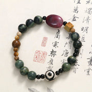 Buddha Stones Green Agate Three-eyed Dzi Bead Power Success Bracelet Bracelet BS 1