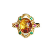 Buddha Stones Flower Amber Hollow Lace Setting Confidence Ring