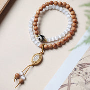 Buddha Stones Sandalwood Cat's Eye Three-eyed Dzi Bead Crystal Protectioin Bracelet Bracelet BS Sandalwood Cat's Eye(Wrist Circumference: 14-16cm)