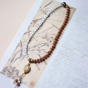 Buddha Stones Sandalwood Cat's Eye Three-eyed Dzi Bead Crystal Luck Protectioin Bracelet