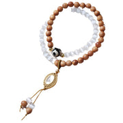 Buddha Stones Sandalwood Cat's Eye Three-eyed Dzi Bead Crystal Luck Protectioin Bracelet