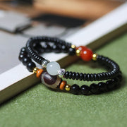 Buddha Stones Ebony Sandalwood Green Sandalwood Dzi Bead Balance Calm Double Wrap Bracelet