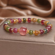 Buddha Stones Tourmaline Strawberry Quartz Wisdom Bracelet Bracelet BS 7