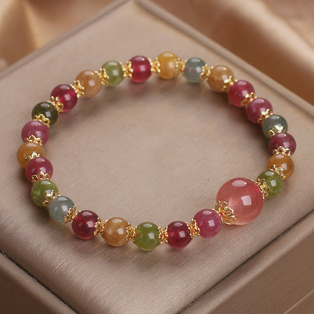 Buddha Stones Tourmaline Strawberry Quartz Wisdom Bracelet