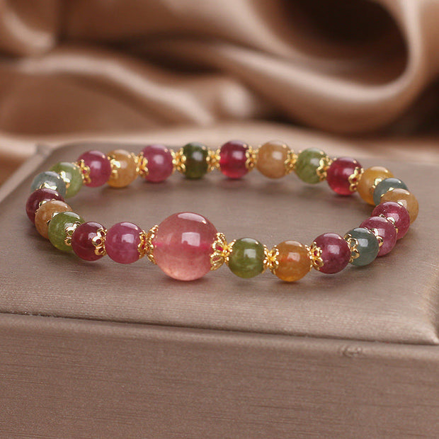 Buddha Stones Tourmaline Strawberry Quartz Wisdom Bracelet Bracelet BS 8