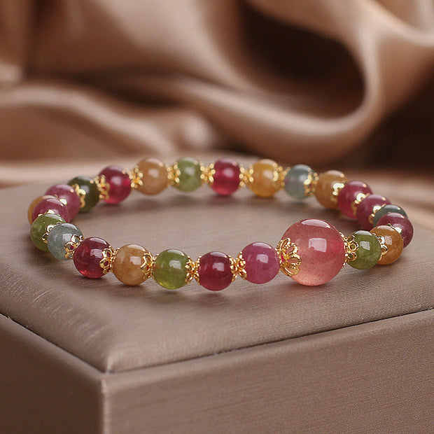 Buddha Stones Tourmaline Strawberry Quartz Wisdom Bracelet Bracelet BS 3