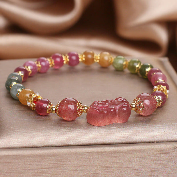 Buddha Stones Tourmaline Strawberry Quartz Pink Crystal PIXIU Love Bracelet Bracelet BS 11