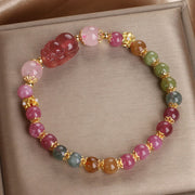 Buddha Stones Tourmaline Strawberry Quartz Pink Crystal PIXIU Love Bracelet Bracelet BS 14