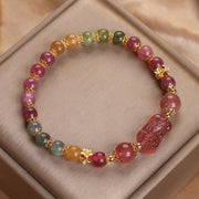 Buddha Stones Tourmaline Strawberry Quartz Pink Crystal PIXIU Love Bracelet Bracelet BS 10