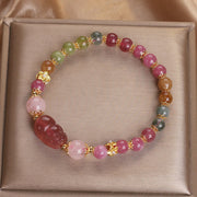 Buddha Stones Tourmaline Strawberry Quartz Pink Crystal PIXIU Love Bracelet