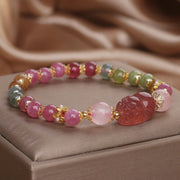 Buddha Stones Tourmaline Strawberry Quartz Pink Crystal PIXIU Love Bracelet Bracelet BS 13