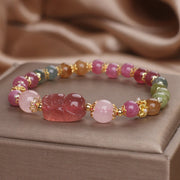 Buddha Stones Tourmaline Strawberry Quartz Pink Crystal PIXIU Love Bracelet Bracelet BS 15