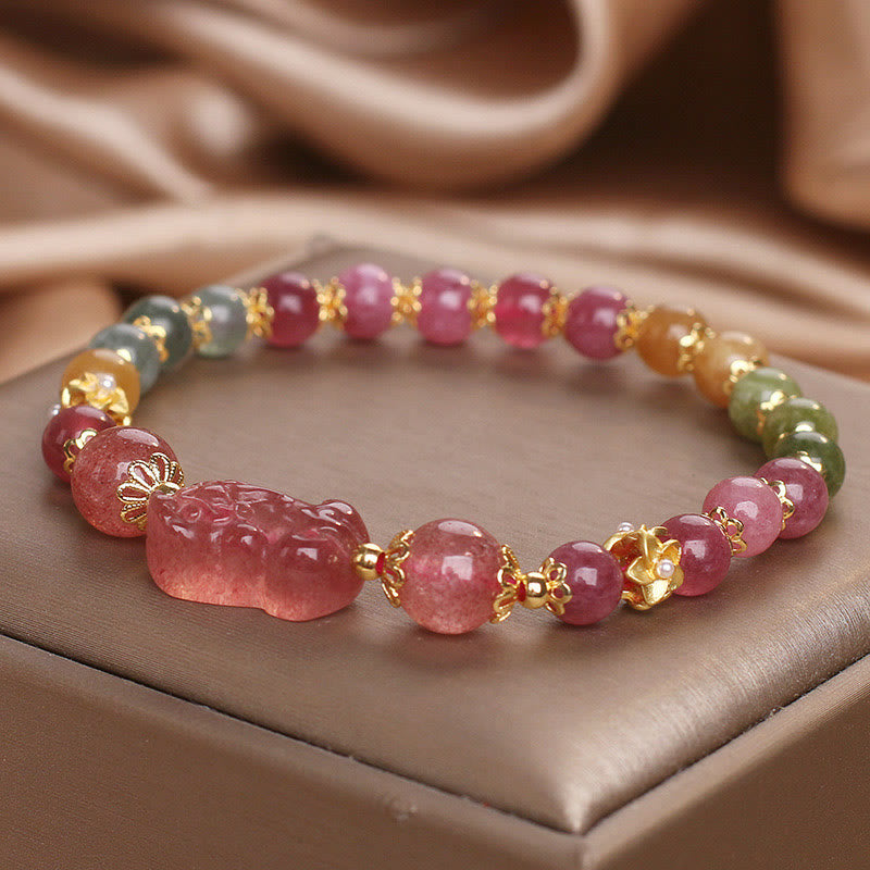 Buddha Stones Tourmaline Strawberry Quartz Pink Crystal PIXIU Love