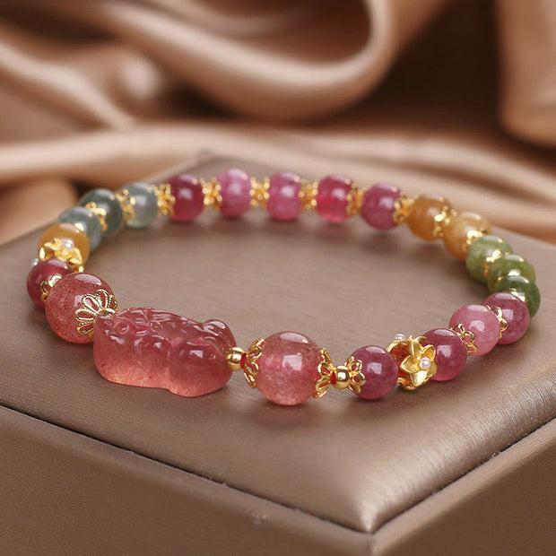 Buddha Stones Tourmaline Strawberry Quartz Pink Crystal PIXIU Love Bracelet Bracelet BS 8