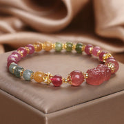 Buddha Stones Tourmaline Strawberry Quartz Pink Crystal PIXIU Love Bracelet Bracelet BS 9