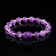 Buddha Stones Various Crystal PIXIU Pink Crystal Warmth Bracelet Bracelet BS Amethyst(Wrist Circumference: 14-16cm)