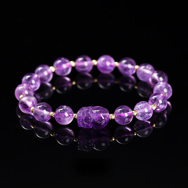 Buddha Stones Various Crystal PIXIU Pink Crystal Warmth Bracelet Bracelet BS Amethyst(Wrist Circumference: 14-16cm)