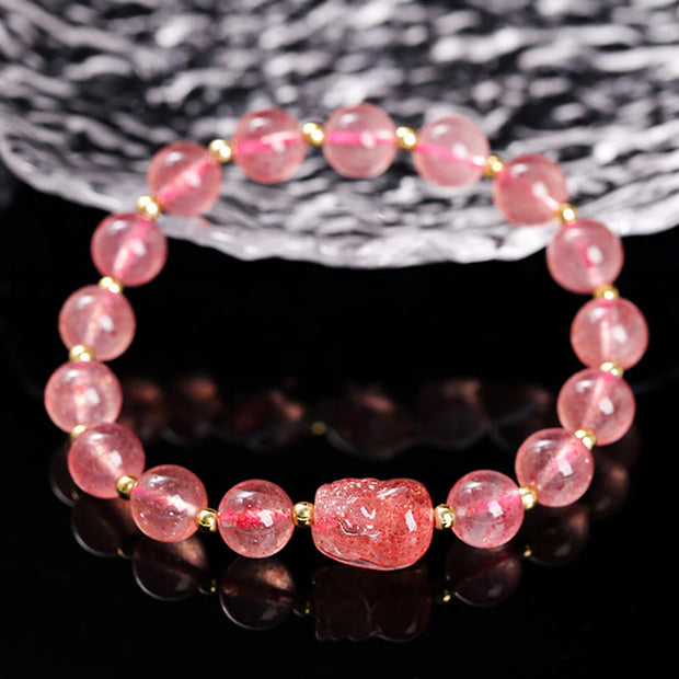 Buddha Stones Various Crystal PIXIU Pink Crystal Warmth Bracelet Bracelet BS 16