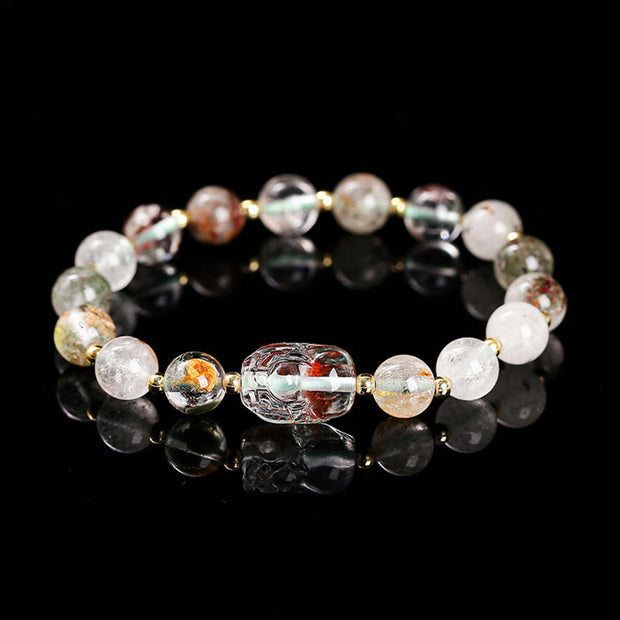 Buddha Stones Various Crystal PIXIU Pink Crystal Warmth Bracelet Bracelet BS Phantom Crystal(Wrist Circumference: 14-16cm)