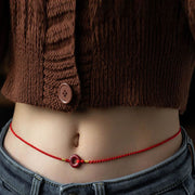 Buddha Stones Natural Cinnabar Peace Buckle Blessing Red String Belly Chain Belly Chain BS 2